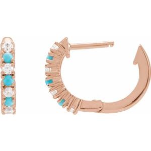 14K Rose Gold Natural Turquoise & 1/3 CTW Natural Diamond Hoop Earrings