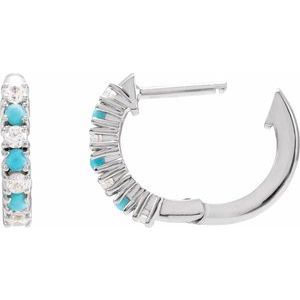 14K White Gold Natural Turquoise & 1/3 CTW Natural Diamond Hoop Earrings