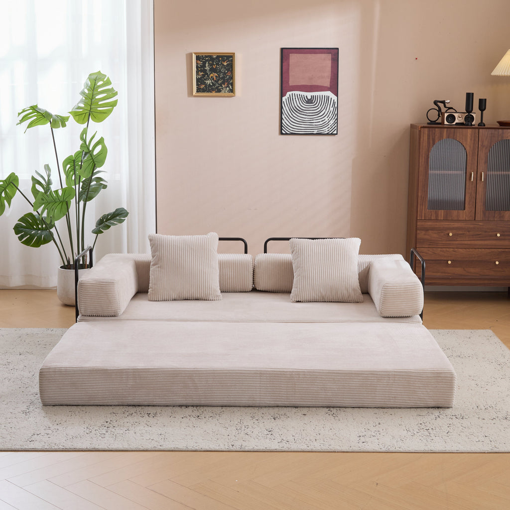 Floor Couch,Compression Sofa,Convertible Floor Sofa Bed-with Pillow Back Support Armrest,Comfy Futon Couch Lounge Sleeper Bed,Corduroy Fabric,for Living Room Bedroom (light grey)