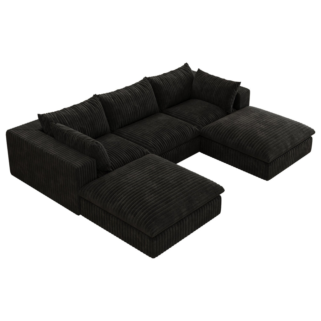 118.2' Cloud Sofa,Corduroy Fabric,Deep Seat Couches,Double-layer design,Removable Cushion,No Assembly, DIY Combination for Living room, Bedroom,Conference room ,Apartment,Black