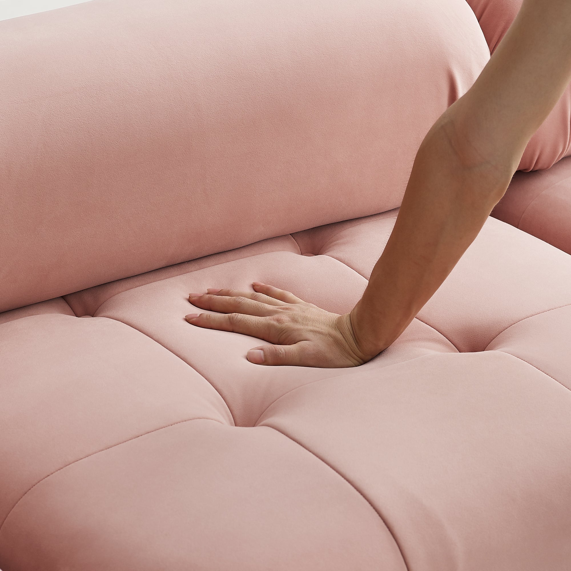 Modular Sectional Sofa, Button Tufted Designed and DIY Combination,L Shaped Couch with Reversible Ottoman, Pink Velvet