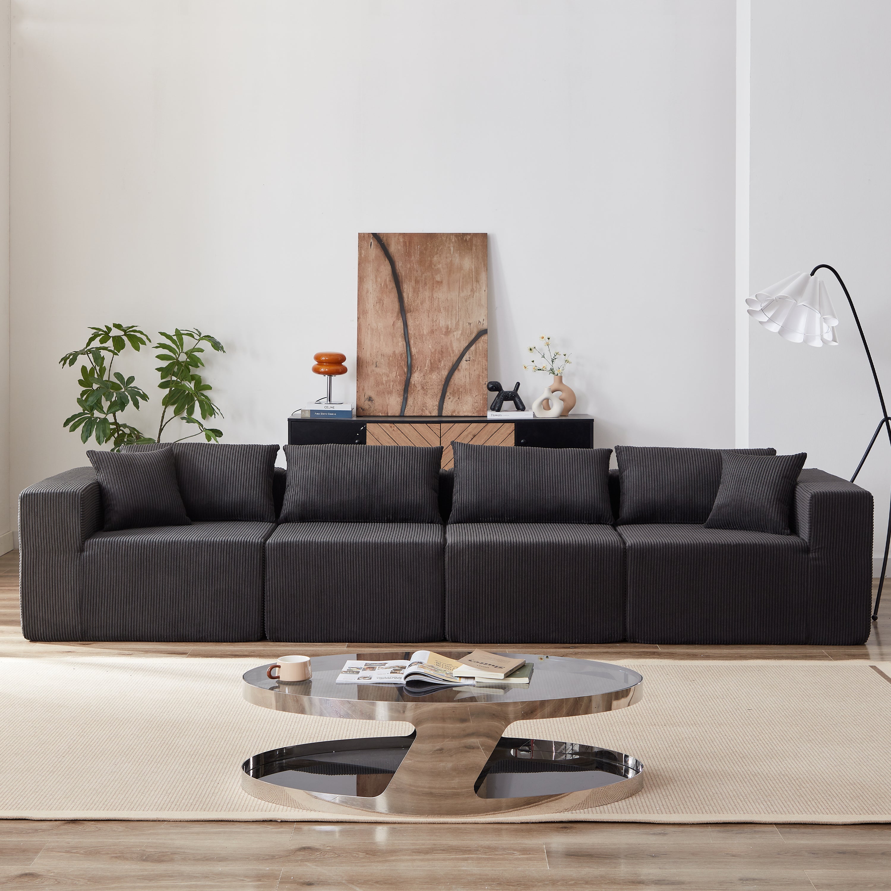 104-Inch Corduroy  Modular L Shaped Sectional Sofa,Luxury Floor Couch Set,Upholstered Indoor Furniture,Foam-Filled Compressed Sofa for Living Room,Bedroom,4 PC Free Combination