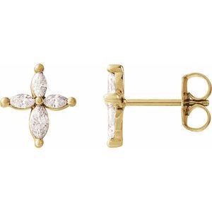 14K Yellow Gold 1/3 CTW Natural Diamond Cross Earrings