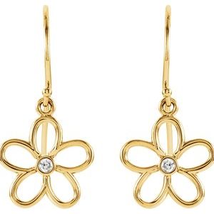 14K Yellow Gold .06 CTW Natural Diamond Flower Earrings – image 2