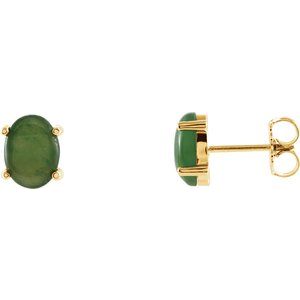 14K Yellow Gold Natural Nephrite Jade Earrings