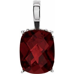 14K White Gold Natural Mozambique Garnet Solitaire Scroll Pendant