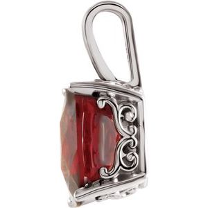 14K White Gold Natural Mozambique Garnet Solitaire Scroll Pendant
