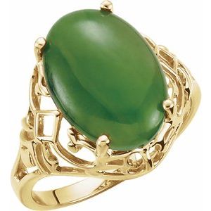 14K Yellow Gold Natural Nephrite Jade Cabochon Ring