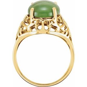 14K Yellow Gold Natural Nephrite Jade Cabochon Ring