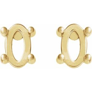 14K Yellow Gold 8x6 mm Oval 4-Prong Cabochon Stud Earring Mounting – image 2