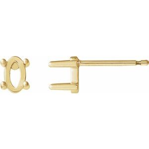 14K Yellow Gold 12x10 mm Oval 4-Prong Cabochon Stud Earring Mounting
