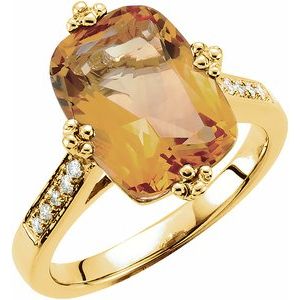 14K Yellow Gold Natural Citrine & .08 CTW Natural Diamond Ring