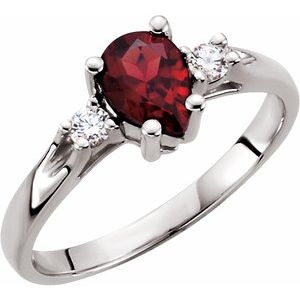14K White Gold Natural Mozambique Garnet & 1/10 CTW Natural Diamond Ring