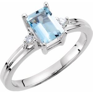 14K White Gold Natural Aquamarine & .06 CTW Natural Diamond Ring