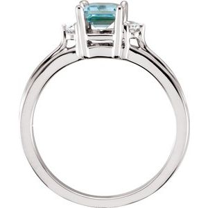 14K White Gold Natural Aquamarine & .06 CTW Natural Diamond Ring