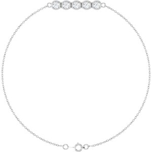 14K White Gold 3 mm Round Five-Stone Line  7" Bracelet Mounting