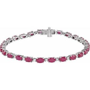 14K White Gold Lab-Grown Ruby & 5/8 CTW Lab-Grown Diamond Line 7" Bracelet