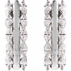 14K White Gold 5/8 CTW Natural Diamond Hinged 15 mm Hoop Earrings