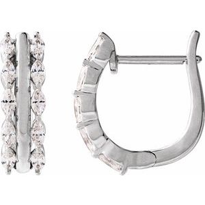 14K White Gold 5/8 CTW Natural Diamond Hinged 15 mm Hoop Earrings