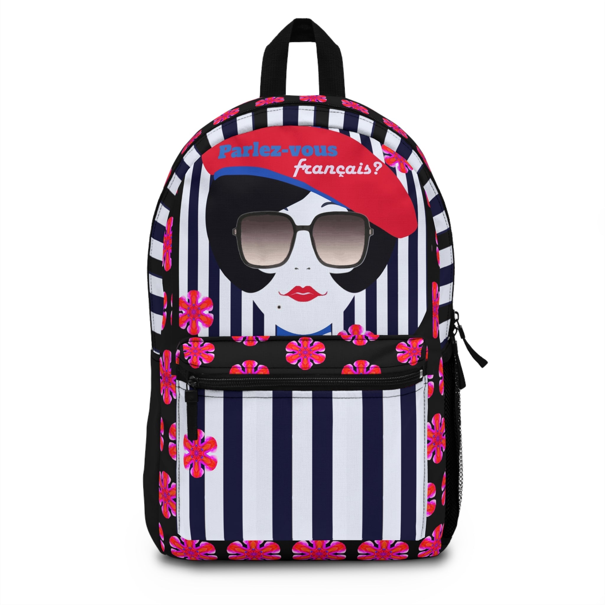 Parlez-vous Francais? Chic Floral Backpack - Perfect for School, Travel, Gift, Parisian Style, Unique Fashion Statement