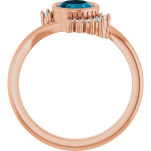 14K Rose Gold Natural London Blue Topaz & 1/8 CTW Natural Diamond Ring