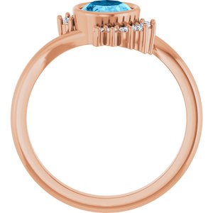 14K Rose Gold Natural Swiss Blue Topaz & 1/8 CTW Natural Diamond Ring