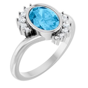 14K White Gold Natural Swiss Blue Topaz & 1/8 CTW Natural Diamond Ring