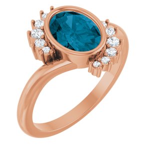 14K Rose Gold Natural London Blue Topaz & 1/8 CTW Natural Diamond Ring