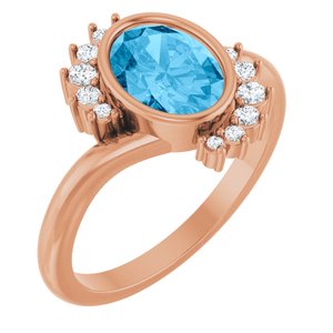 14K Rose Gold Natural Swiss Blue Topaz & 1/8 CTW Natural Diamond Ring