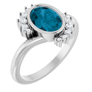 Platinum Natural London Blue Topaz & 1/8 CTW Natural Diamond Ring