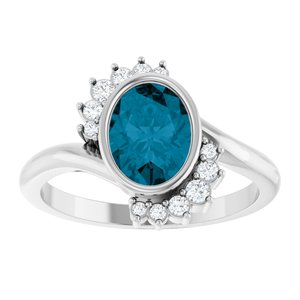 14K White Gold Natural London Blue Topaz & 1/8 CTW Natural Diamond Ring