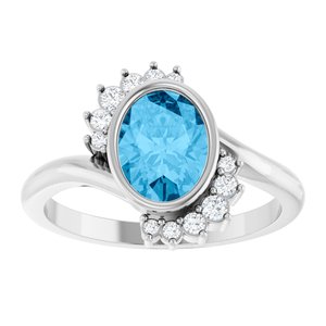 14K White Gold Natural Swiss Blue Topaz & 1/8 CTW Natural Diamond Ring