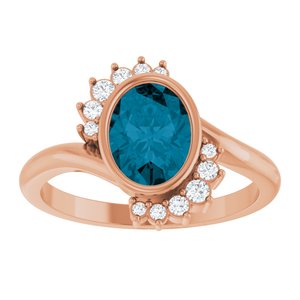 14K Rose Gold Natural London Blue Topaz & 1/8 CTW Natural Diamond Ring