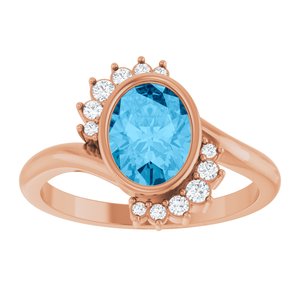 14K Rose Gold Natural Swiss Blue Topaz & 1/8 CTW Natural Diamond Ring