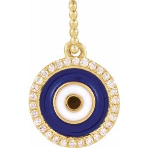 14K Yellow Gold 1/10 CTW Natural Diamond Blue Enameled Evil Eye Pendant