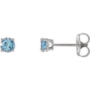 14K White Gold 4 mm Natural Aquamarine Earrings