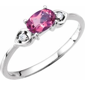 14K White Gold Natural Pink Tourmaline & .03 CTW Natural Diamond Ring