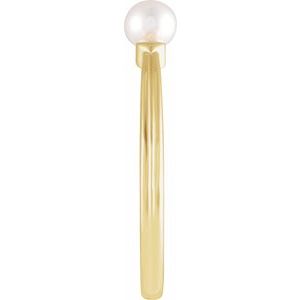 14K Yellow Gold Cultured White Freshwater Pearl Heart Ring