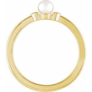 14K Yellow Gold Cultured White Freshwater Pearl Heart Ring