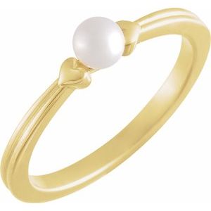 14K Yellow Gold Cultured White Freshwater Pearl Heart Ring