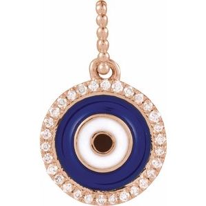 14K Rose Gold 1/10 CTW Natural Diamond Blue Enameled Evil Eye Pendant