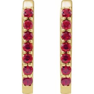 14K Yellow Gold Lab-Grown Ruby 14 mm Hoop Earrings – image 2