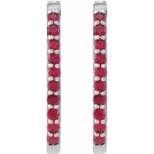 14K White Gold Lab-Grown Ruby 20 mm Hoop Earrings – image 2