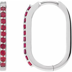 Platinum Lab-Grown Ruby 20 mm Hoop Earrings