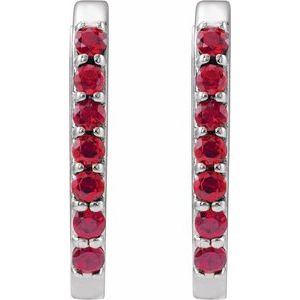 14K White Gold Lab-Grown Ruby 14 mm Hoop Earrings – image 2