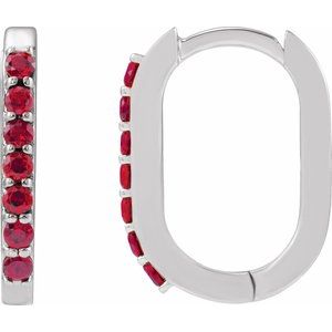 14K White Gold Lab-Grown Ruby 14 mm Hoop Earrings