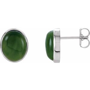 14K White Gold 10x8 mm Natural Nephrite Jade Earrings
