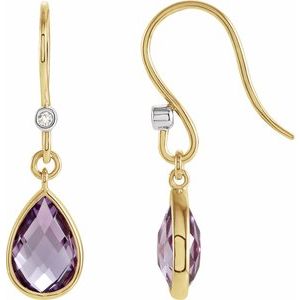 14K Yellow/White Gold Natural Amethyst & .02 CTW Natural Diamond Earrings