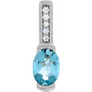 14K White Gold Natural Aquamarine & .05 CTW Natural Diamond Pendant