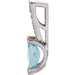 14K White Gold Natural Aquamarine & .05 CTW Natural Diamond Pendant